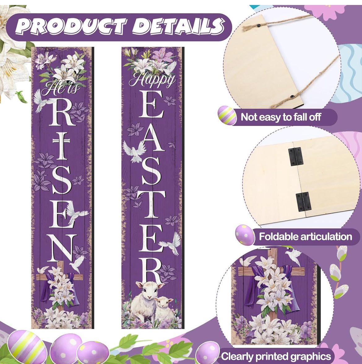 2 Pieces Large Easter Hanging Sign