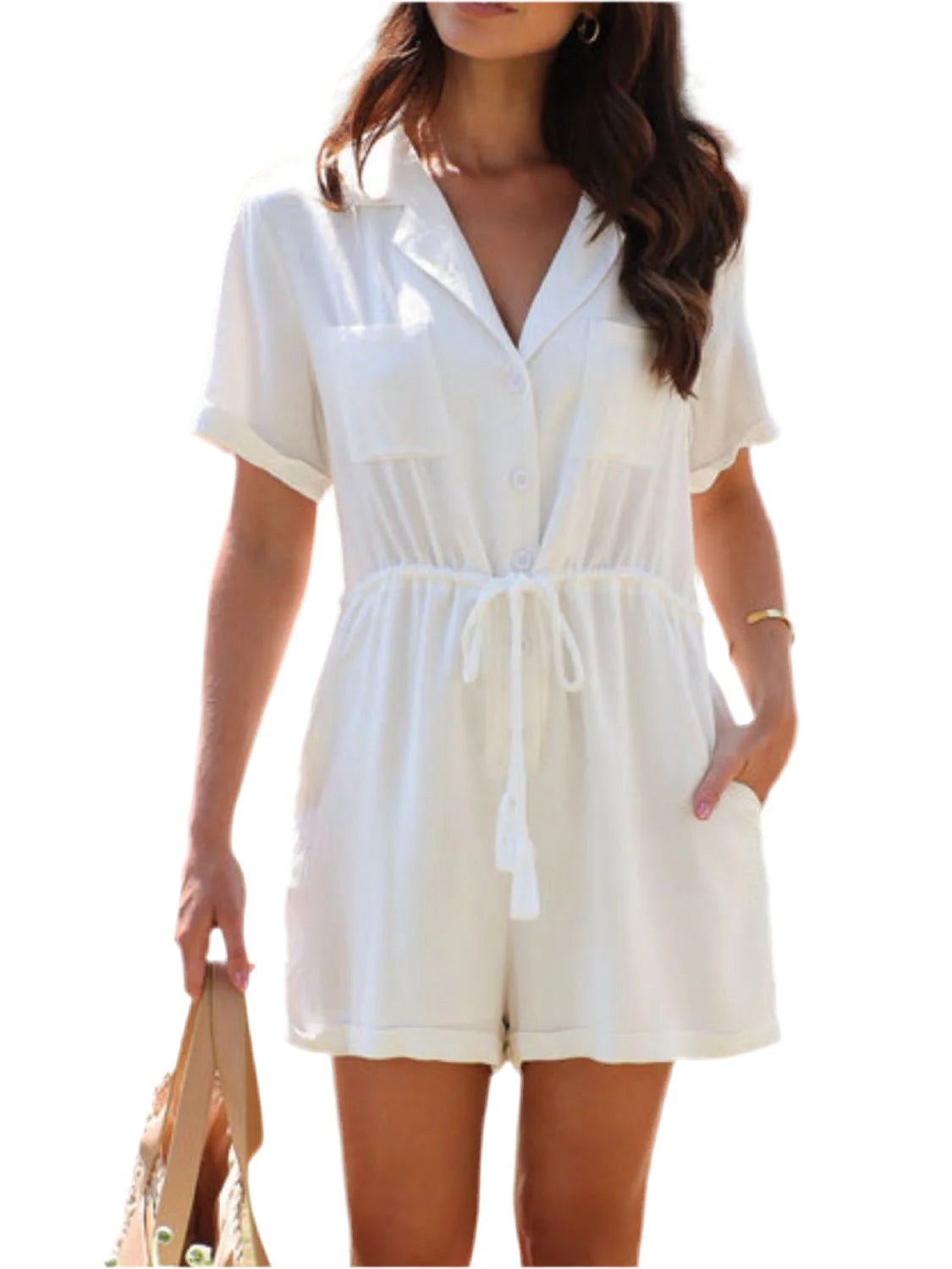 Drawstring Short Sleeve Romper