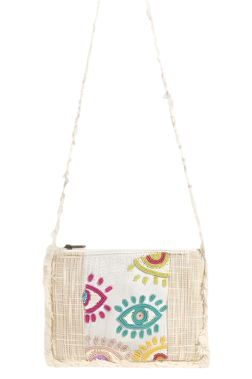 Fame Seed Beaded Eye Pattern Crossbody Bag
