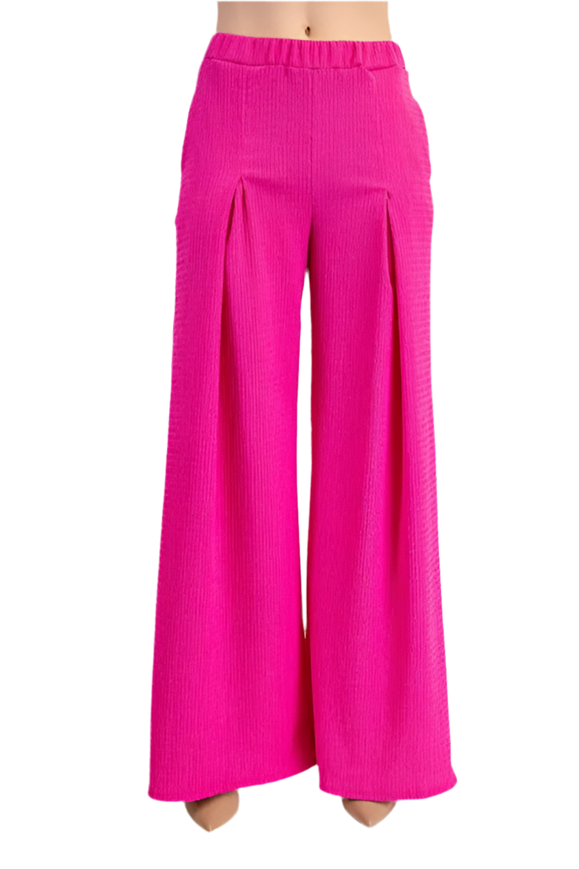 Celeste Textured Wide-Leg Pants with Pockets