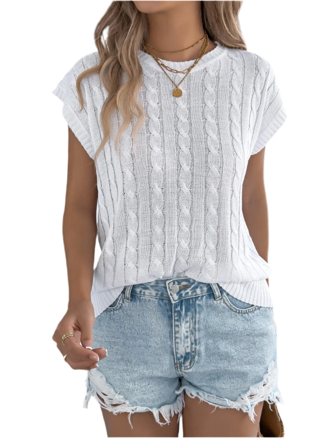 Cable-Knit Round Neck Knit Top