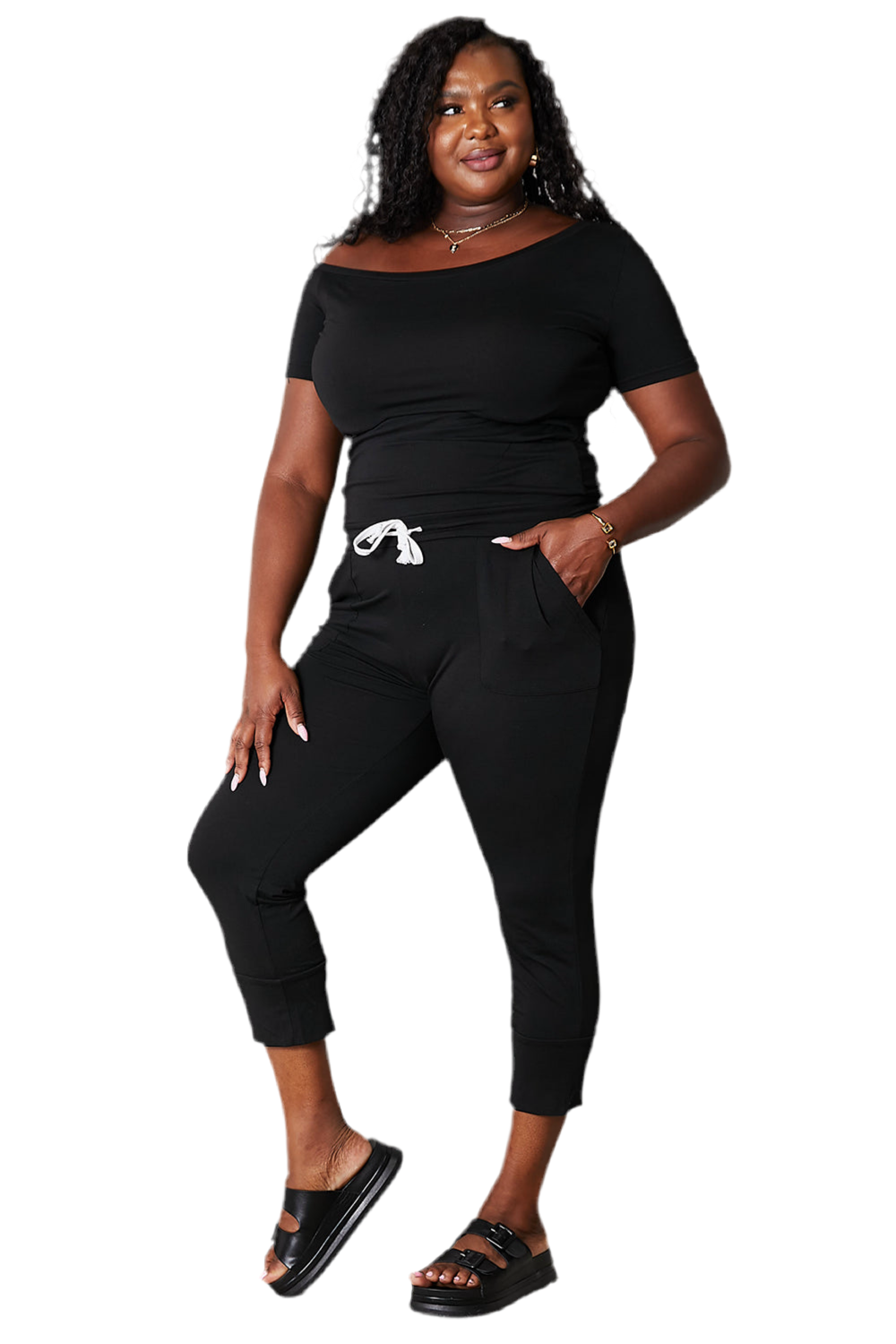 Double Take Asymmetrical Neck Tied Jumpsuit with Pockets