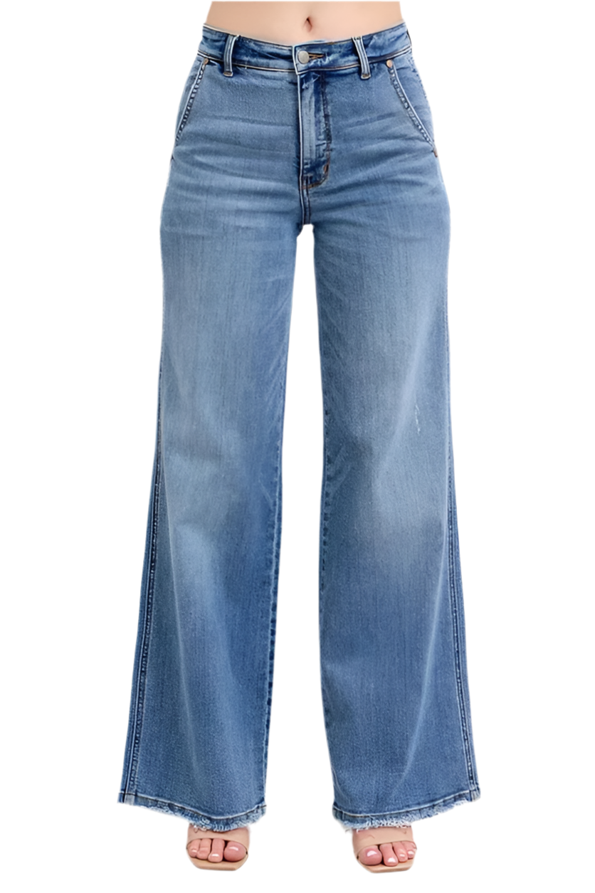 Judy Blue Full Size Raw Hem Wide Leg Jeans Plus Size