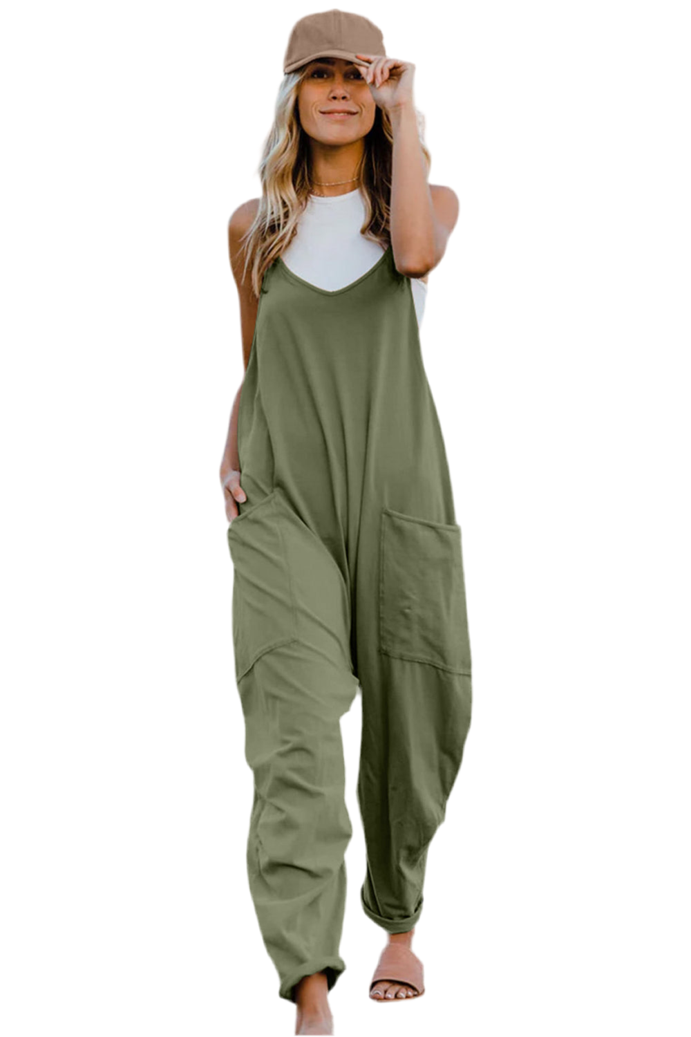 Double Take Full Size V-Neck Sleeveless Jumpsuit with Pockets