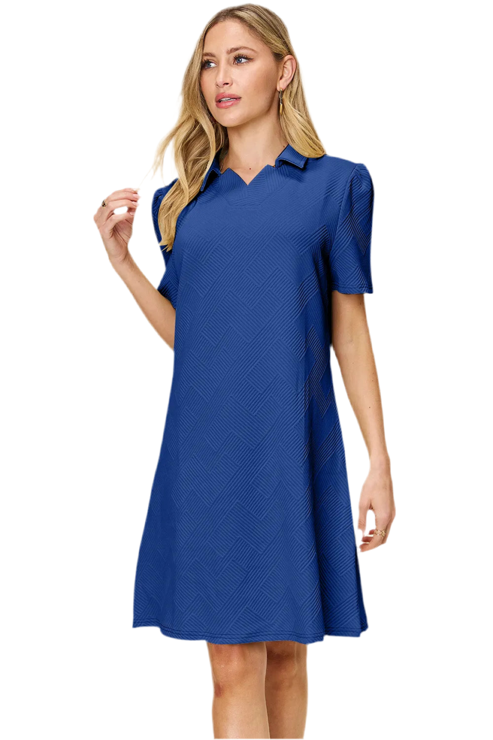 Double Take Full Size Texture Collared Neck Short Sleeve Dress