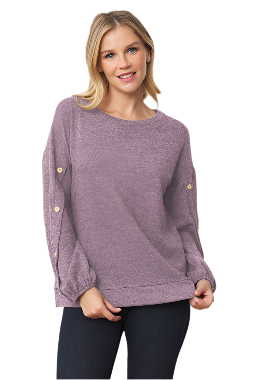 Drop Shoulder Button Sleeve Detail Top