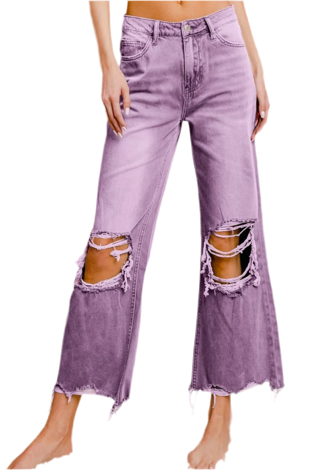 BiBi Distressed Vintage Washed Wide Leg Pants